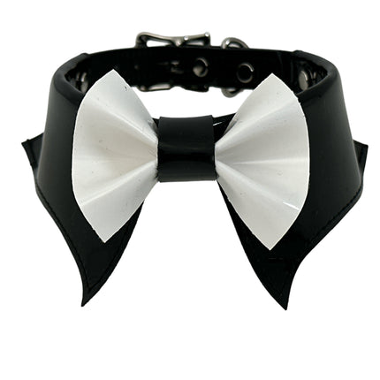 FCK502 PATENT BLACK  BOW TIE COLLAR BONDAGE CHOKER
