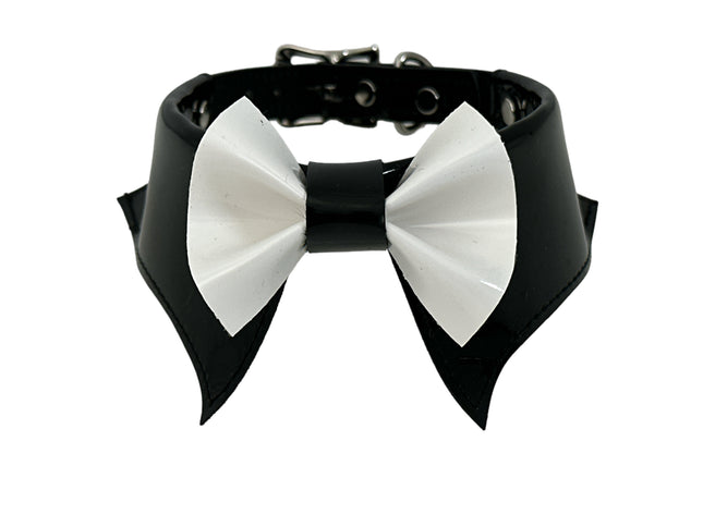 FCK502 PATENT BLACK  BOW TIE COLLAR BONDAGE CHOKER