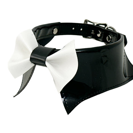 FCK502 PATENT BLACK  BOW TIE COLLAR BONDAGE CHOKER