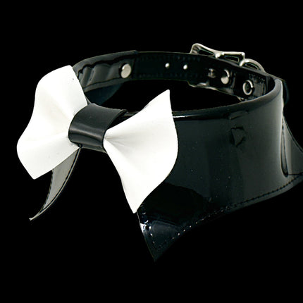 FCK502 PATENT BLACK  BOW TIE COLLAR BONDAGE CHOKER