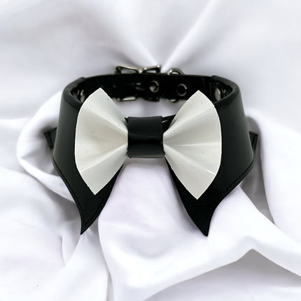 FCK502 PATENT BLACK  BOW TIE COLLAR BONDAGE CHOKER