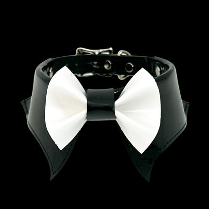 FCK502 PATENT BLACK  BOW TIE COLLAR BONDAGE CHOKER
