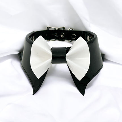 FCK502 PATENT BLACK  BOW TIE COLLAR BONDAGE CHOKER