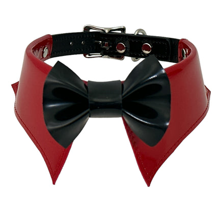 FCK502 PATENT RED BOW TIE COLLAR BONDAGE CHOKER