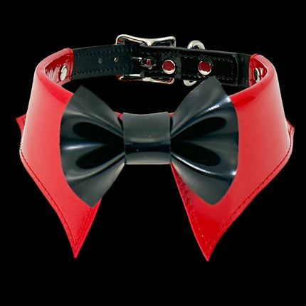 FCK502 PATENT RED BOW TIE COLLAR BONDAGE CHOKER