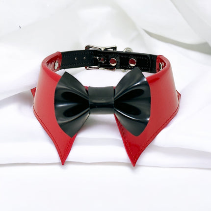 FCK502 PATENT RED BOW TIE COLLAR BONDAGE CHOKER