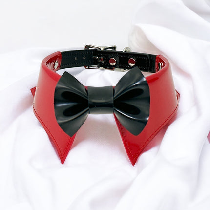 FCK502 PATENT RED BOW TIE COLLAR BONDAGE CHOKER