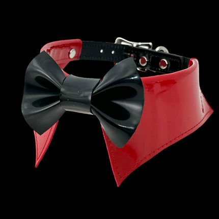 FCK502 PATENT RED BOW TIE COLLAR BONDAGE CHOKER