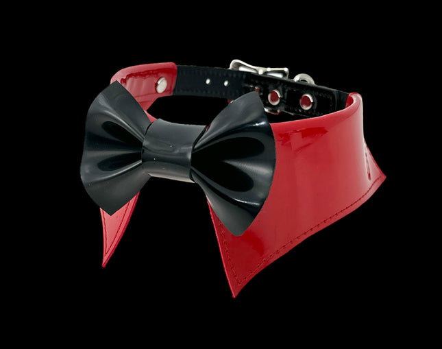 FCK502 PATENT RED BOW TIE COLLAR BONDAGE CHOKER