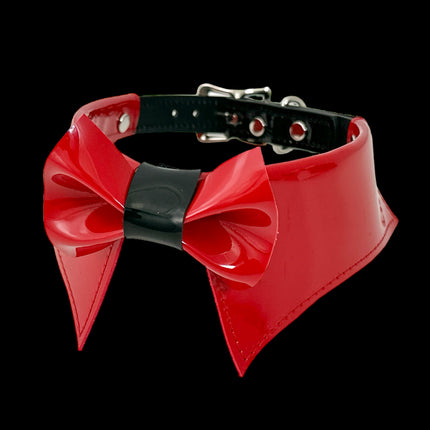 FCK502 PATENT RED BOW TIE COLLAR BONDAGE CHOKER