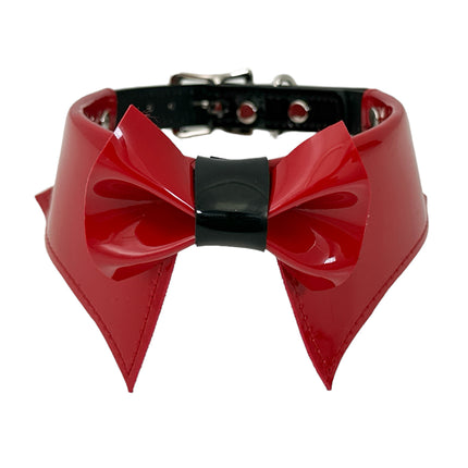 FCK502 PATENT RED BOW TIE COLLAR BONDAGE CHOKER