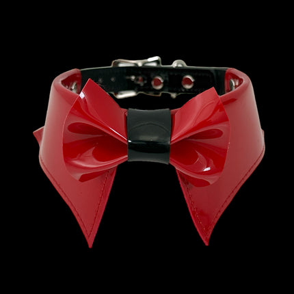FCK502 PATENT RED BOW TIE COLLAR BONDAGE CHOKER