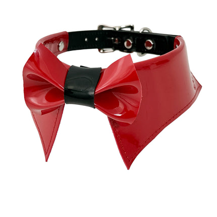 FCK502 PATENT RED BOW TIE COLLAR BONDAGE CHOKER