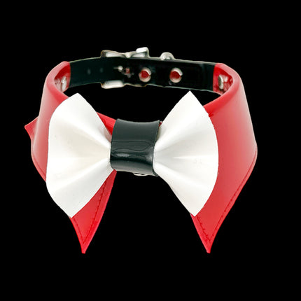 FCK502 PATENT RED BOW TIE COLLAR BONDAGE CHOKER