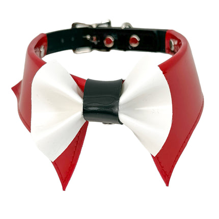 FCK502 PATENT RED BOW TIE COLLAR BONDAGE CHOKER