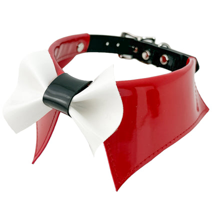 FCK502 PATENT RED BOW TIE COLLAR BONDAGE CHOKER