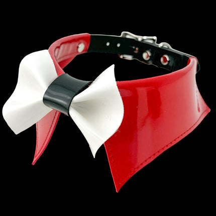 FCK502 PATENT RED BOW TIE COLLAR BONDAGE CHOKER