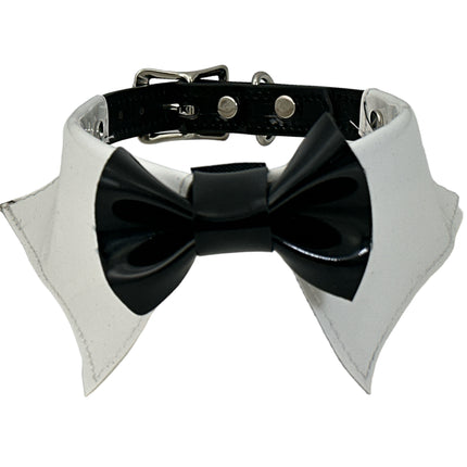 FCK502 PATENT WHITE  BOW TIE COLLAR BONDAGE CHOKER