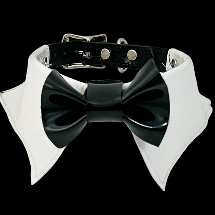 FCK502 PATENT WHITE  BOW TIE COLLAR BONDAGE CHOKER