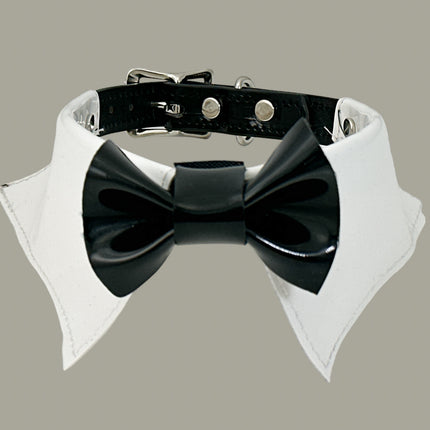 FCK502 PATENT WHITE  BOW TIE COLLAR BONDAGE CHOKER
