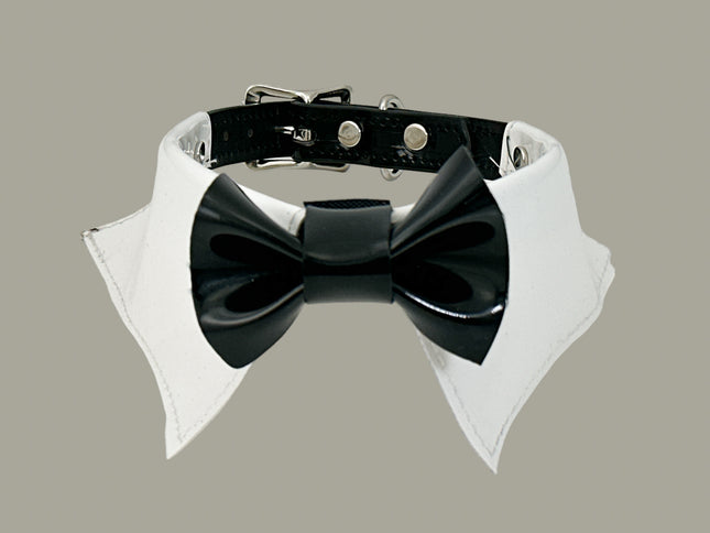 FCK502 PATENT WHITE  BOW TIE COLLAR BONDAGE CHOKER
