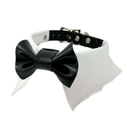 FCK502 PATENT WHITE  BOW TIE COLLAR BONDAGE CHOKER