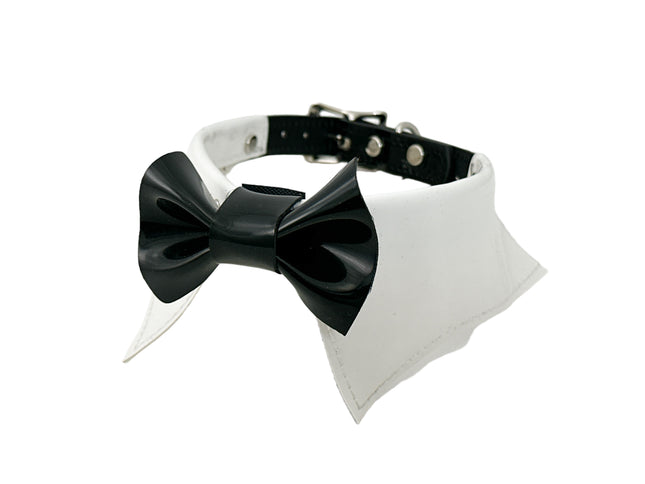 FCK502 PATENT WHITE  BOW TIE COLLAR BONDAGE CHOKER