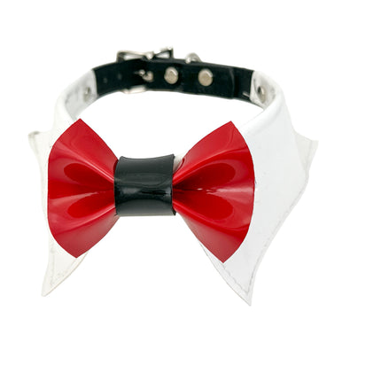 FCK502 PATENT WHITE  BOW TIE COLLAR BONDAGE CHOKER