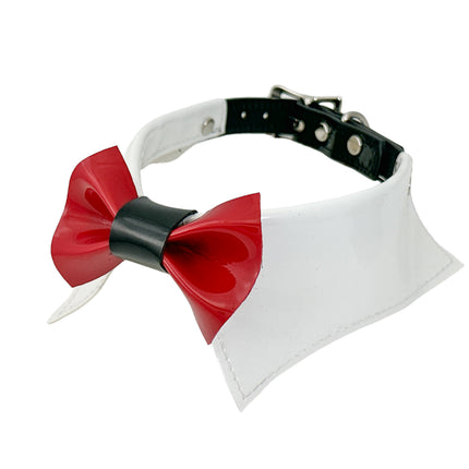 FCK502 PATENT WHITE  BOW TIE COLLAR BONDAGE CHOKER