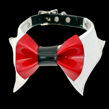 FCK502 PATENT WHITE  BOW TIE COLLAR BONDAGE CHOKER