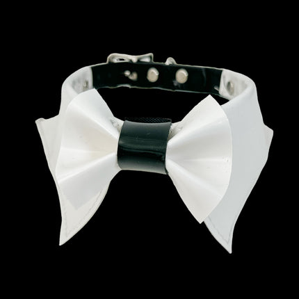 FCK502 PATENT WHITE  BOW TIE COLLAR BONDAGE CHOKER