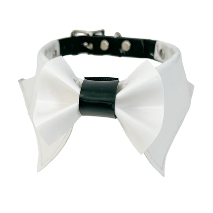 FCK502 PATENT WHITE  BOW TIE COLLAR BONDAGE CHOKER