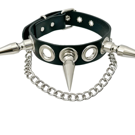 FCK506-CHAIN 1 1/2" BLACK LEATHER CHOKER WITH 3" SPIKES
