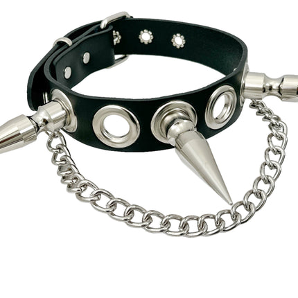 FCK506-CHAIN 1 1/2" BLACK LEATHER CHOKER WITH 3" SPIKES