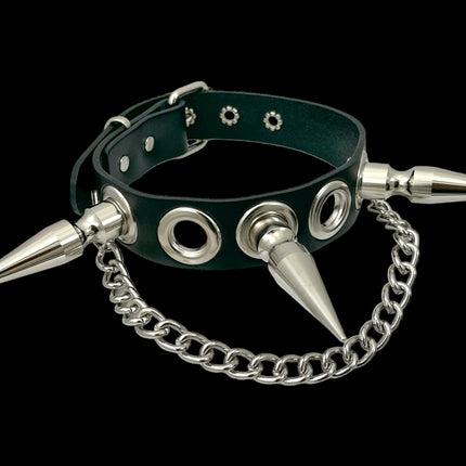 FCK506-CHAIN 1 1/2" BLACK LEATHER CHOKER WITH 3" SPIKES