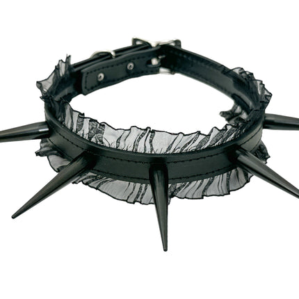 FCK507 3/4" LACE BLACK LEATHER CHOKER WITH 2 1/2"