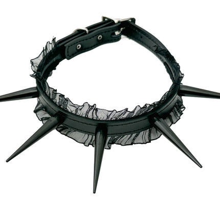 FCK507 3/4" LACE BLACK LEATHER CHOKER WITH 2 1/2"
