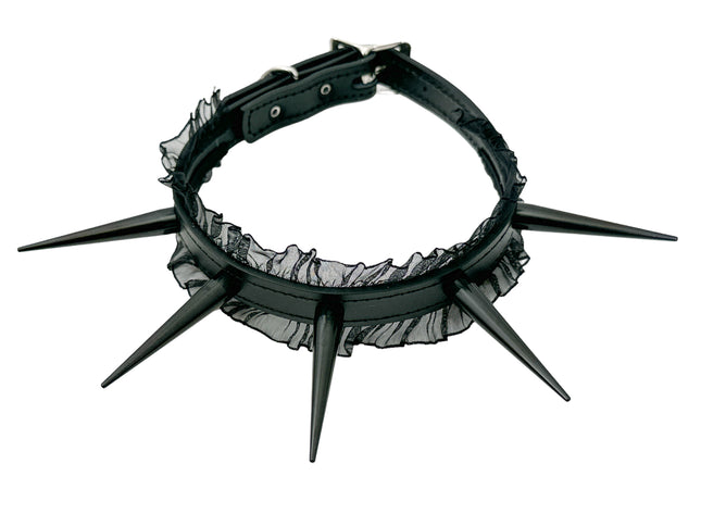 FCK507 3/4" LACE BLACK LEATHER CHOKER WITH 2 1/2"