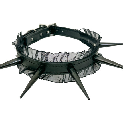 FCK507 3/4" LACE BLACK LEATHER CHOKER WITH 2 1/2"