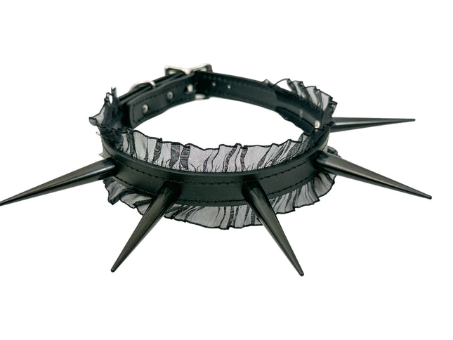 FCK507 3/4" LACE BLACK LEATHER CHOKER WITH 2 1/2"