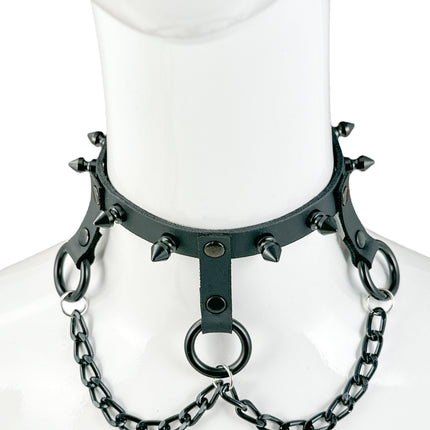 FCK514SPIKE    LEATHER 1/2"  CHOKER WITH 3/4" HANGING RING 1/2" SPIKE