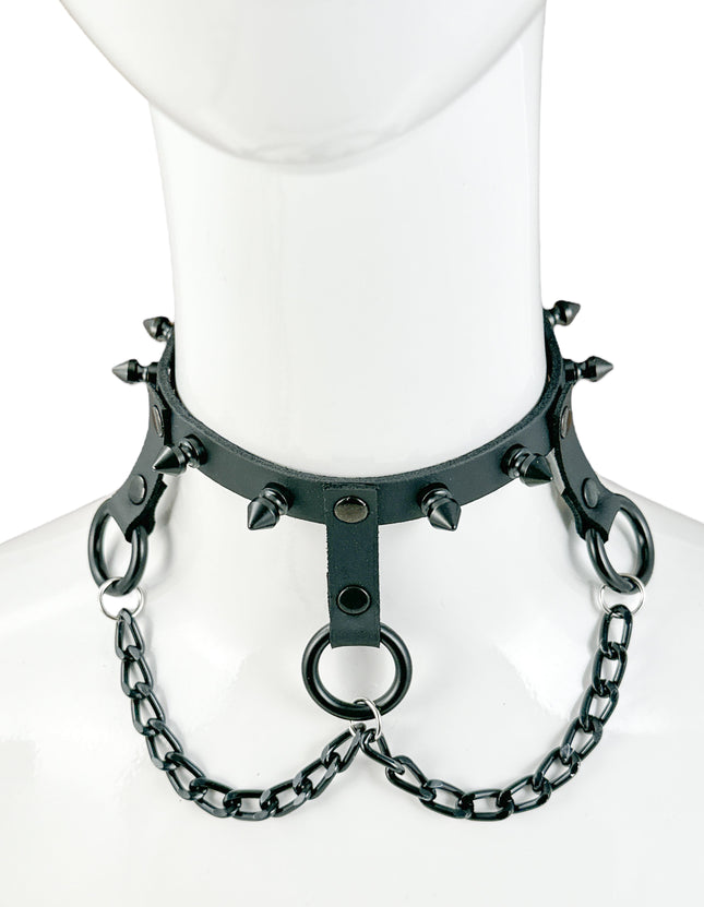 FCK514SPIKE    LEATHER 1/2"  CHOKER WITH 3/4" HANGING RING 1/2" SPIKE