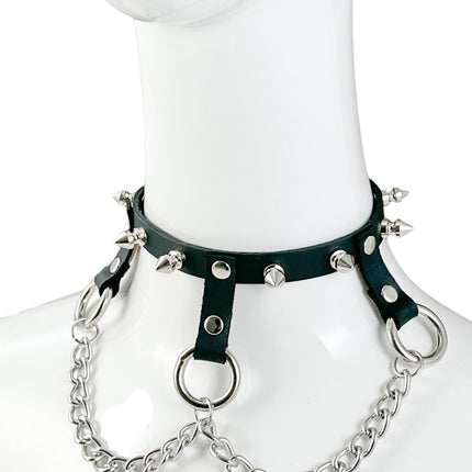 FCK514SPIKE    LEATHER 1/2"  CHOKER WITH 3/4" HANGING RING 1/2" SPIKE