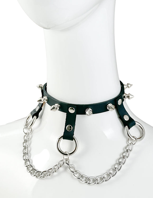 FCK514SPIKE    LEATHER 1/2"  CHOKER WITH 3/4" HANGING RING 1/2" SPIKE