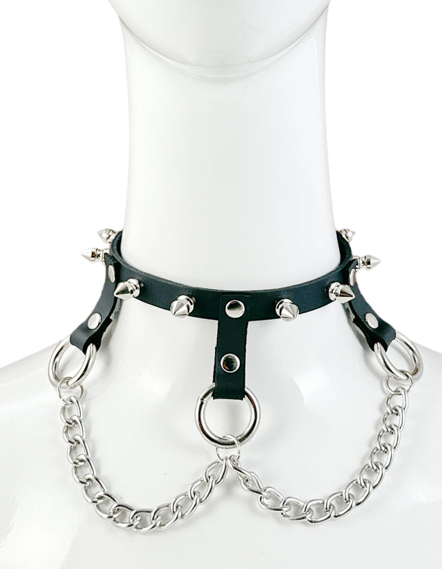 CK514 SKINNY SPIKE  1/2" PATENT HANGING RING BONDAGE CHOKER