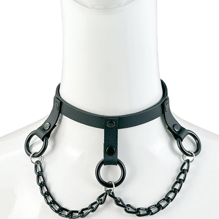 FCK515CHAIN    LEATHER 3/4" CHOKER WITH 3/4" HANGING RING BONDAGE CHOKER
