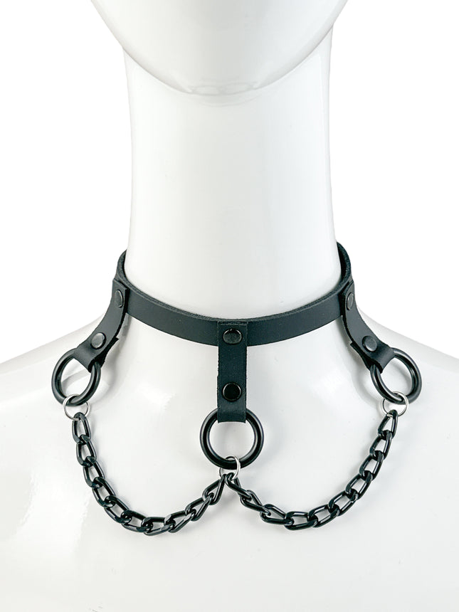 FCK515CHAIN    LEATHER 3/4" CHOKER WITH 3/4" HANGING RING BONDAGE CHOKER