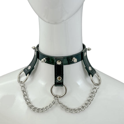 CK514 SKINNY SPIKE  1/2" PATENT HANGING RING BONDAGE CHOKER
