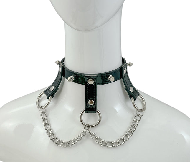 CK514 SKINNY SPIKE  1/2" PATENT HANGING RING BONDAGE CHOKER