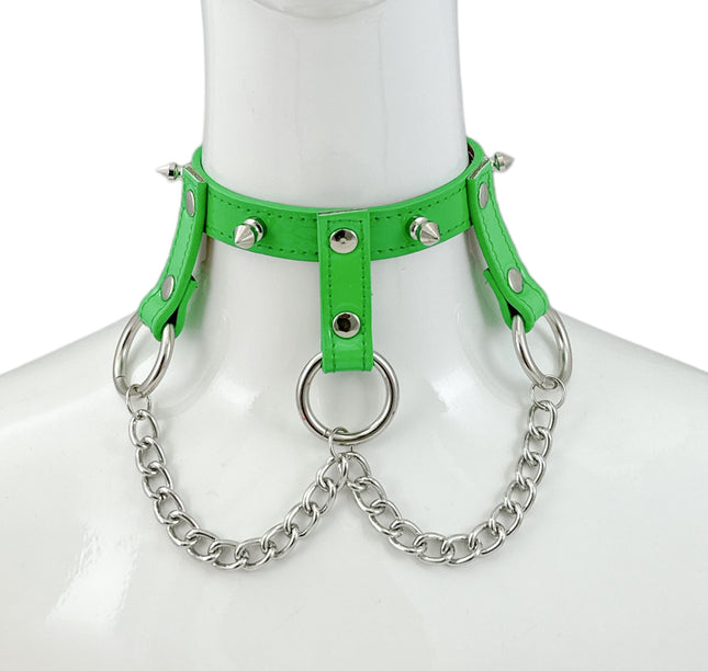 FCK515SPIKE  3/4" PATENT HANGING RING BONDAGE CHOKER